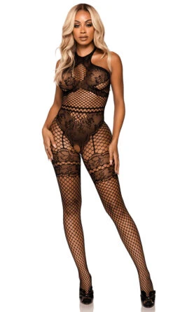 LEG AVENUE Illusion Fishnet And Lace Bodystocking