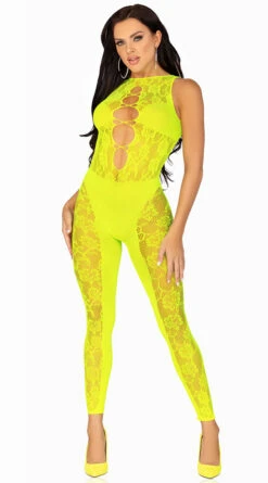 LEG AVENUE Neon Yellow Lace Bodystocking