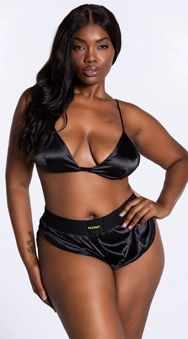 Playboy Plus Size Dream On Satin Lounge Set 14 Playboy Plus Size Dream On Satin Lounge Set - Image 14