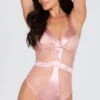 Roma Satin And Lace Pink Contrast Teddy