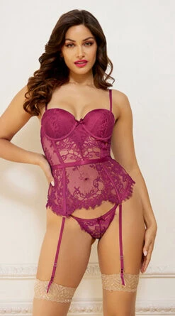Exquisite Eyelash Lace Bustier Set 10 Exquisite Eyelash Lace Bustier Set -Cheap Swimming Gear ST 11318 WINE F 2022MAY48381