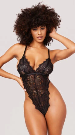 Yandy High Key Fine Lace Teddy 8 Yandy High Key Fine Lace Teddy -Cheap Swimming Gear YO 52 11779 SHEER LACE HIGH CUT TEDDY BLACK 5002